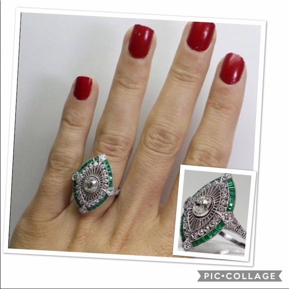 🛑SOLD OUT🛑🙌HP🙌STERLING EMERALD DIAMOND RING - Picture 2 of 7